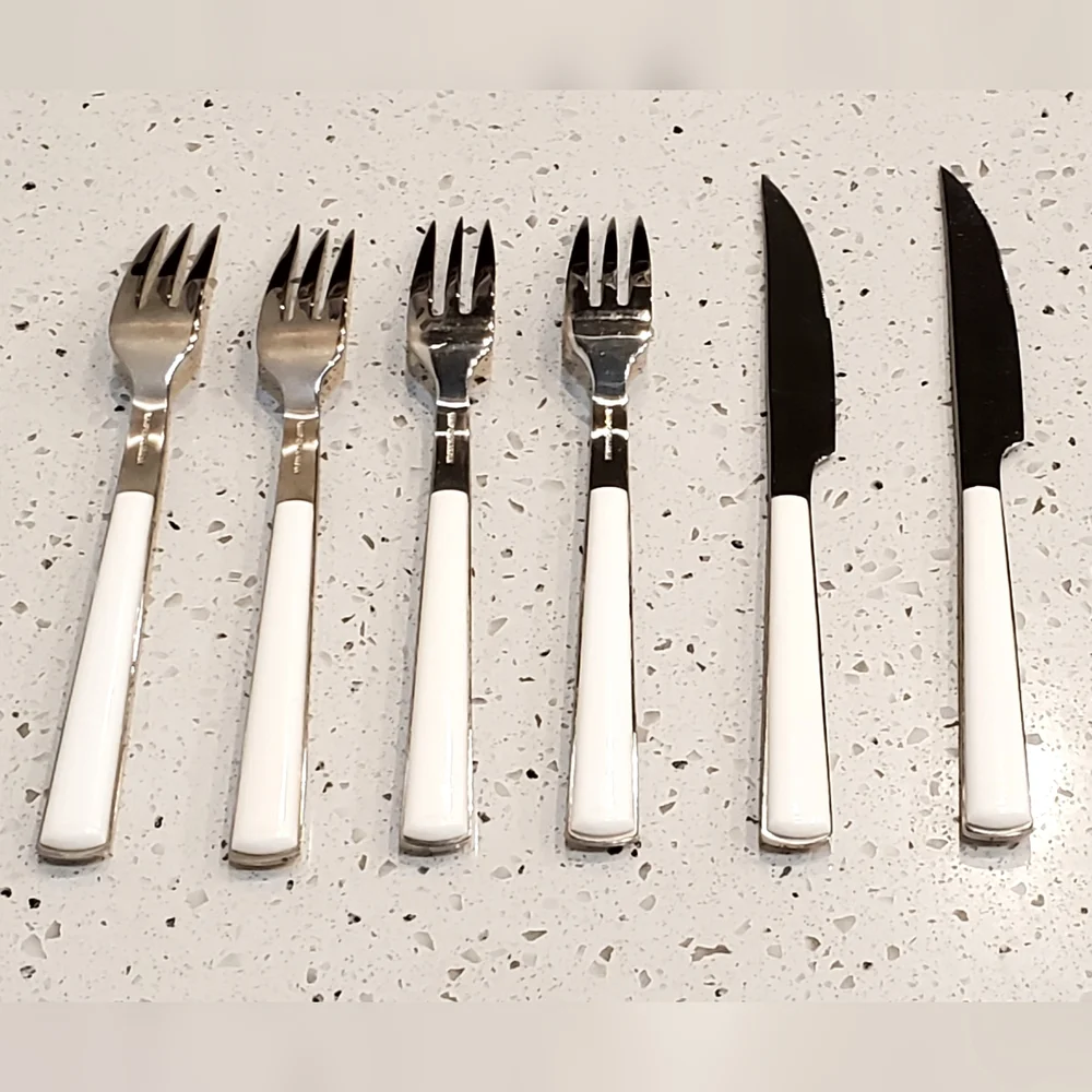 WMF Cromargan White Bakelite Stainless 6 Piece Flatware, Vtg. MCM, EUC